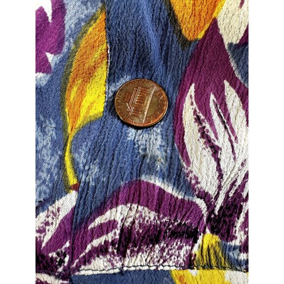 Vintage Y2K Floral Sleeveless Dress Blue Yellow Purple A-Line Tropical Print S - Picture 7 of 7